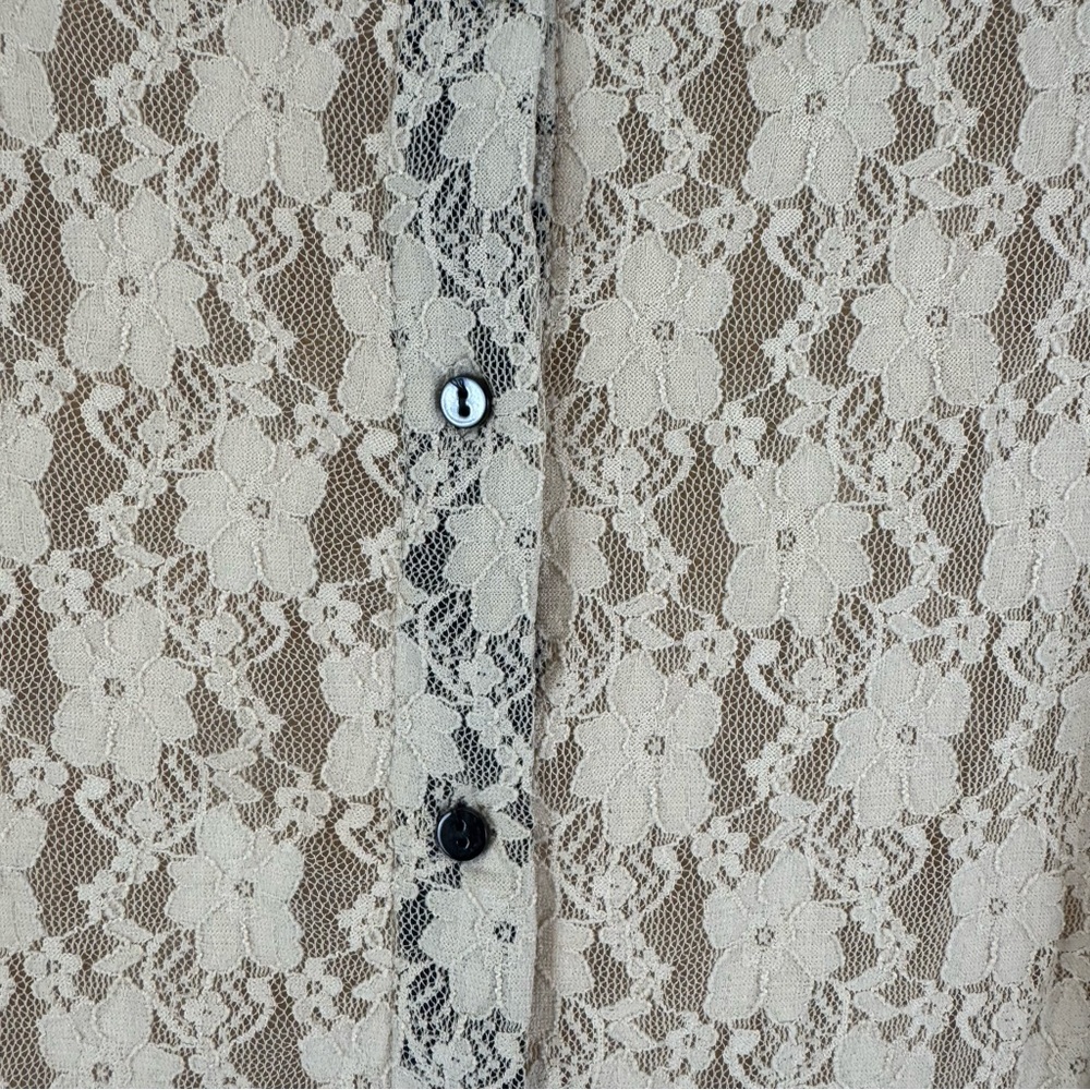 Zara Basic Beige Lace Peter Pan Collar Top Short Sleeve Size S NWT - Picture 11 of 12